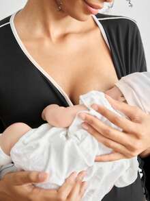 Moonlight&Mama 休闲时尚哺乳上衣和裤子孕妇家居服、秋季服装、舒适服装 - 黑色 - 查看 5