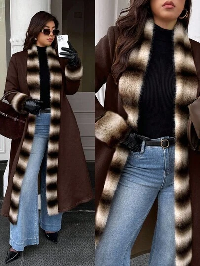 Easura Plus Size Autumn/Winter Fashion Striped Patchwork Jacket