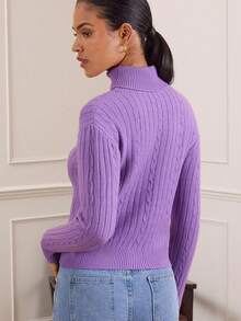 Lilora Neuer schlank geschnittener einfarbiger thermisch gefütterter Rollkragenpullover für Damen, Herbst/Winter - Bordeaux - Übersicht 5