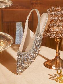 CUCCOO TILAWA 女士时尚尖头金属材质水钻闪光晚宴婚礼轻便休闲一脚蹬平底鞋，适合日常通勤、派对、户外 - 金色 - 查看 4