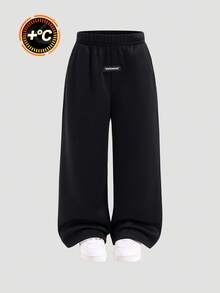 SHEIN Kids/Young Boys' Casual Everyday Loose Fit Pockets Straight Leg Solid Color Knit Sweatpants, Suitable For School, Garden, Beach, Birthday, Spring, Summer, Fall, Winter