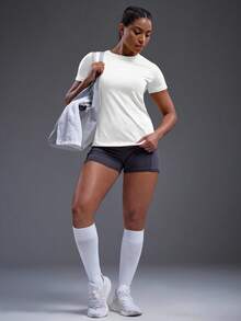 Powerista 标语印花圆领休闲运动T恤健身房女士衬衫 - 白色 - 查看 4