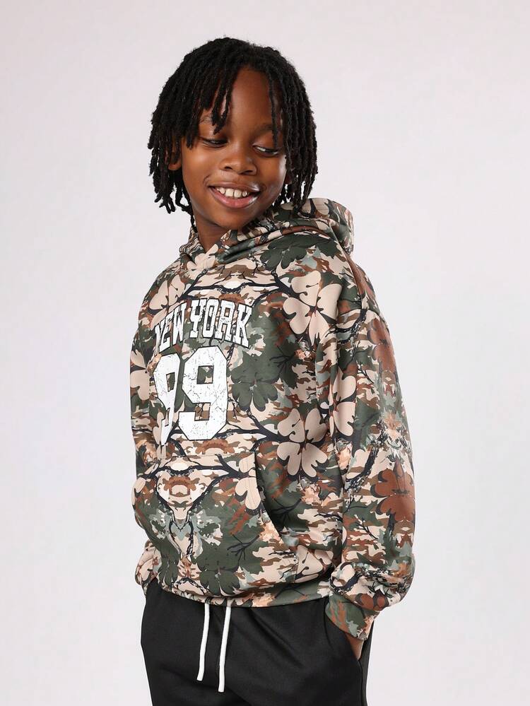 Camouflage Pattern Hoodie With New York Number Print
