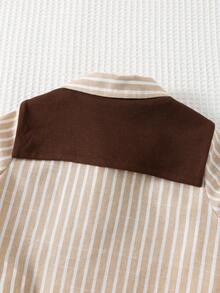 Cozy Pixies 2pcs Baby Boy Navy Style Contrast Color Shawl Collar Long Sleeve Shirt And Elastic Waist Faux Denim Pants Set, Gentleman Outfit For Holiday, Party, Casual, Outdoor, Lightweight Sports, Cute & Fashionable, Suitable For Multiple Occasions - Multicolor - View 4