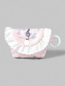ROMWE Kawaii Bolsa portátil mini, monedero, estuche para auriculares, llavero de almacenamiento con diseño de nota musical y cuadros - Multicolor - Ver 1