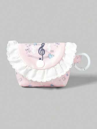 Kawaii Music Note & Plaid Pattern Portable Mini Pouch, Coin Purse, Earphone Case, Keychain Storage