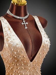 Amplova Bộ đồ liền thân không tay đính đinh tán thời trang nữ gợi cảm - Nhiều màu - Xem 5