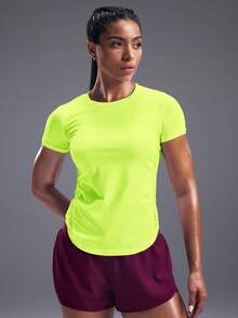 Powerista Neon Green Contrast Mesh Sports Tee Gym Women Shirts