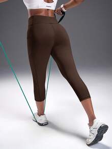 Powerista Women's Brown High Waist Workout Leggings With Pockets - Coffee Brown - View 8