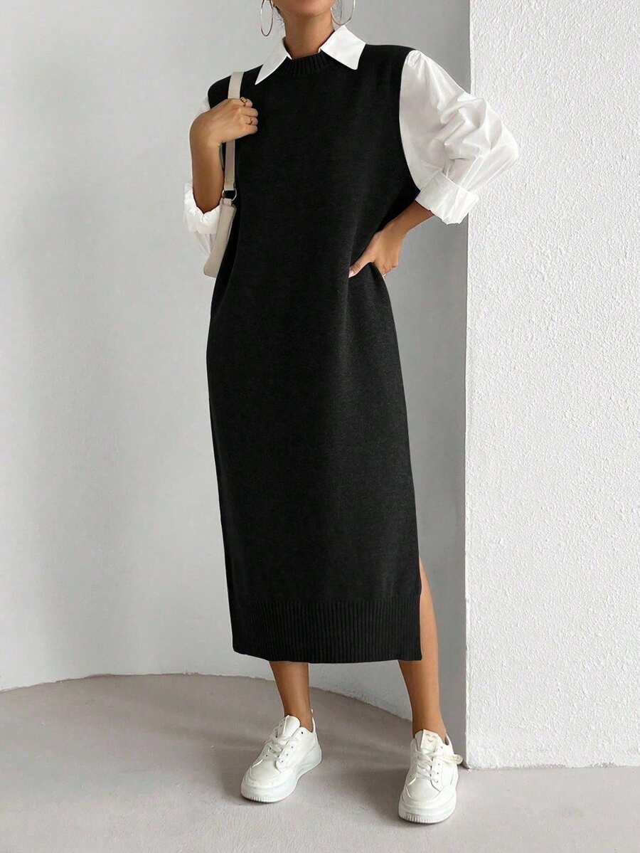 SHEIN LUNE Vestido versátil y práctico para el día a día de las mujeres - Negro - Ver 1