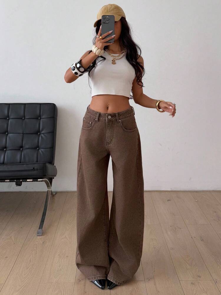 Women's Casual Fashion Street Loose Washed Wide-Leg Jeans