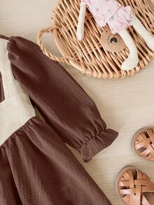 SHEIN Baby Mädchen süßes Farbblock Langarm Kleid, Sommer Urlaubsoutfit
