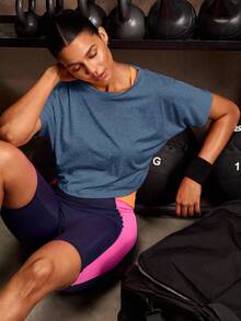 Powerista Áo thun thể thao tay cánh dơi hở lưng cho nữ tập gym - Màu xanh hải quân - Xem 2