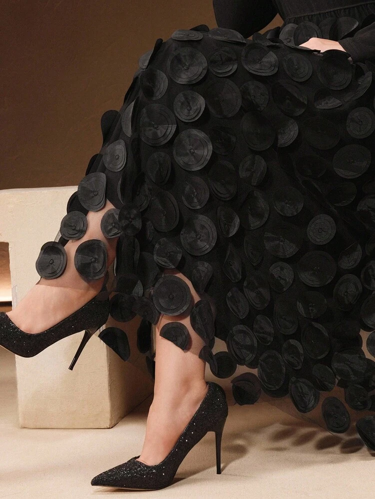 Vestido de mujer de alta calidad y de moda para tallas grandes, con diseño de cuello alto pequeño, falda de malla con capas, elegante y estiloso