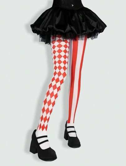 Goth 1 pieza Medias/Mallas/Leggings asimétricos y sexys de mujer de alta elasticidad a cuadros en blanco y negro