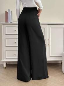 SHEIN Tall 高腰休闲阔腿裤，适合返校和通勤 - 黑色 - 查看 2