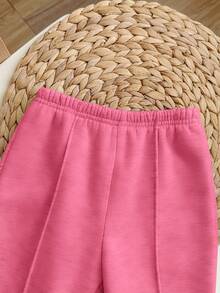 SHEIN Babygirl 可爱灰色字母印花长袖卫衣和裤子套装，秋冬 - 粉色 - 查看 7