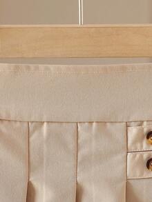 Sparklyn 女孩优雅时尚休闲运动百搭褶皱迷你裙，适合上学、度假、旅行、四季 - 卡其色 - 查看 5