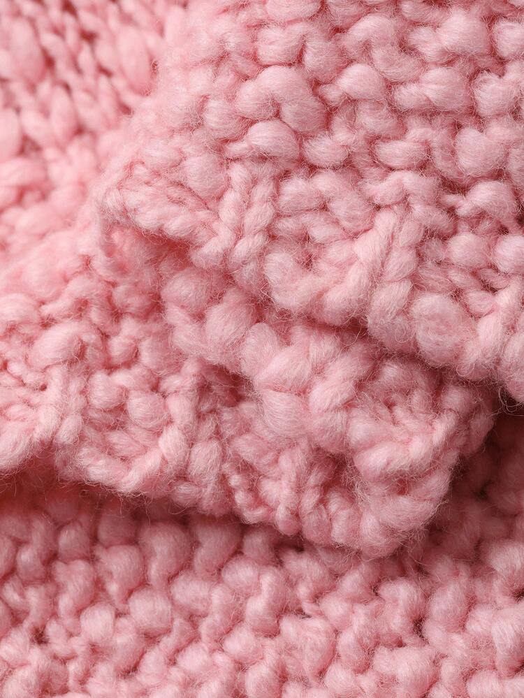 Women's Loose Casual Solid Color Pink Pullover Sweater, Simple Fashion Basic Knit Top For Autumn/Winter