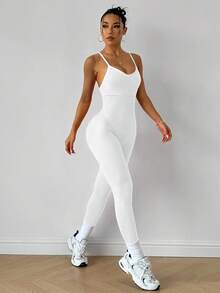 Easithlete 女士瑜伽纹理连体裤 - 白色 - 查看 5