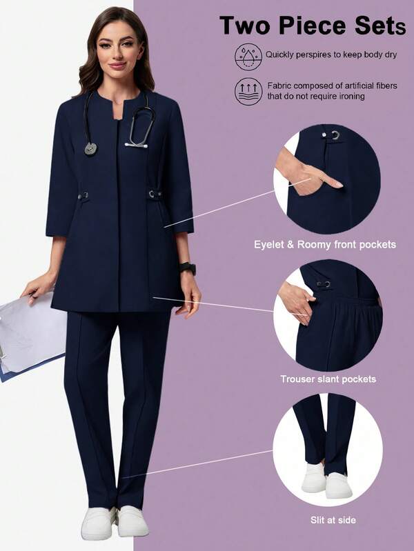 Scrubzie Set de 2 piezas Camisa de manga larga y pantalones/Uniforme de enfermería