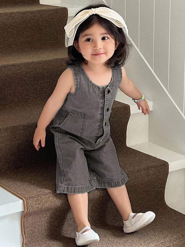 DAZY Peto vaquero casual con cuello redondo para niñas pequeñas