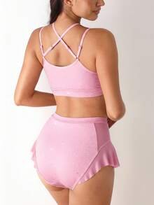 Menodora SHEIN Sport 女士时尚镂空运动文胸 - 粉色 - 查看 2