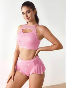 Menodora SHEIN Sport 女士时尚镂空运动文胸 - 粉色 - 查看 5