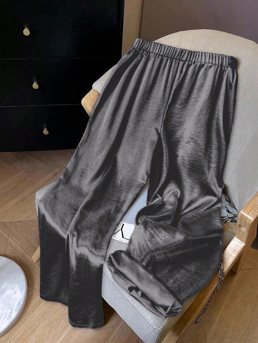 GlowEve CURVE 大码女式银色直筒宽松裤，适合聚会和通勤 - 深灰色 - 查看 1