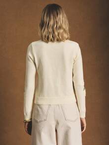 Poéselle Women's Fruit Pattern Long Sleeve Single-Breasted Casual Knit Cardigan, Autumn,Fall - Beige - View 7