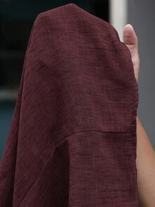 Manfinity Homme 时尚男士纯色酒红色长袖半透明衬衫，领口、常规下摆、纽扣前襟设计，酒红色衬衫，锈红色波西米亚休闲长袖衬衫，秋季 - 酒紅色 - 查看 4