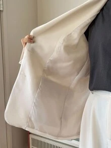 DAZY Women's Lapel Long Sleeve Blazer And Loose Straight Leg Pants Casual Suit Set Business Attire