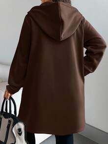 Áo khoác hoodie dài tay dáng rộng thoải mái có khóa kéo cho nữ, cỡ lớn - Cà phê nâu - Xem 2