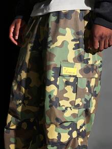 SUMWON Relaxed Fit Camouflage Cargo Pants Military Style Streetwear Loose Nylon Trousers With Side Pockets Fall Winter Collection - Multicolor - View 5
