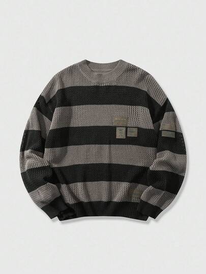 ROMWE Herr Casual Colorblock Randig Tröja, Höst/Vinter, Grunge Stil
