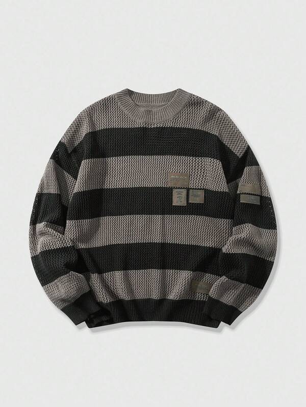 ROMWE Prep Men's Casual Colorblock Striped Sweater, Autumn/Winter, Grunge Style
