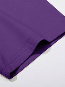 PAVTROS 男士休闲夏季字母印花 T 恤 - 紫色 - 查看 4