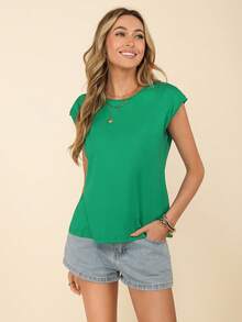 Coeurva Women's Solid Color Round Neck Batwing Short Sleeve T-Shirt