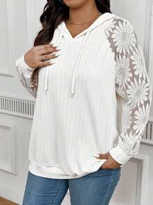INAWLY Plus Size Women White Hooded Lace Sweatshirt, Autumn Graduation,Back To School Outfits,Graduation,Teacher Outfits For Women,Back To School Pullover Fall Outfit Winter
