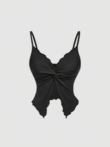 SHEIN MOD 女士豹纹扭结吊带背心，内置胸罩，黑色，夏季，70年代复古风，适合夜店、派对等场合，蝴蝶结系带，秋冬新款时尚服饰 - 彩色 - 查看 6