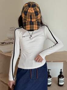 DAZY Tween Girls Crew Neck Fitted Knit Printed T-Shirt, Fall Long Sleeve Tops Women - White - View 6