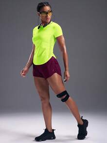 Powerista Neon Green Contrast Mesh Sports Tee Gym Women Shirts