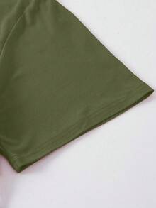 EMERY ROSE Camiseta de manga corta con estampado de lema y gráfico de LOS ANGELES para mujer - Verde militar - Ver 4