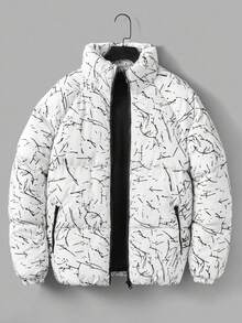 EURMUSE Men Allover Print Slant Pockets Puffer Coat - White - View 6