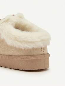 Cozy Pixies 1 par de zapatillas de invierno forradas y cálidas con decoración de lazo en color camello para niñas pequeñas, adecuadas para uso casual, diario, al aire libre y deportes en temporada de invierno - Beis - Ver 6