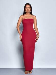 SOLERSUN 女装秋季纯色优雅吊带连衣裙和斗篷外套红色两件套老款两件套日常休闲 - 紅色 - 查看 5