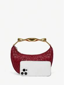 SHEIN SXY 时尚女士日常多功能通勤手提包，红色 - 酒紅色 - 查看 4