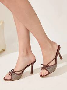 CUCCOO CHICEST 女士时尚优雅蝴蝶结装饰高跟凉鞋