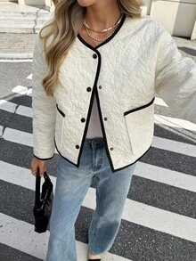 SHEIN Frenchy 女士法式休闲秋冬百搭撞色滚边长袖外套，适合秋冬季、秋季、新年、派对、毕业典礼等场合 - 彩色 - 查看 5