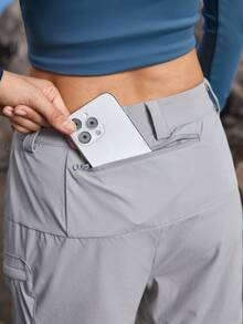 In My Nature Women's Solid Color Casual Versatile Shorts With Belt Loops - Grey - View 3